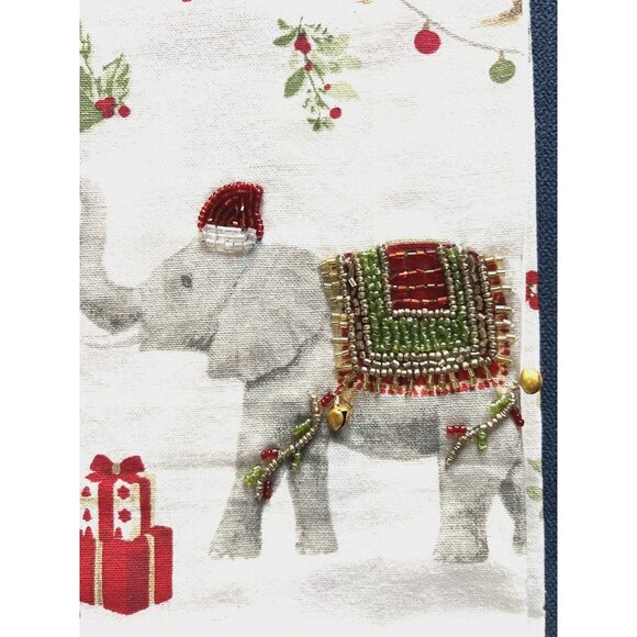 CHRISTMAS ELEPHANT Kitchen Towel Set of 2 Embroidered BEADED Detailed 20" x 28 - Picture 10 of 10